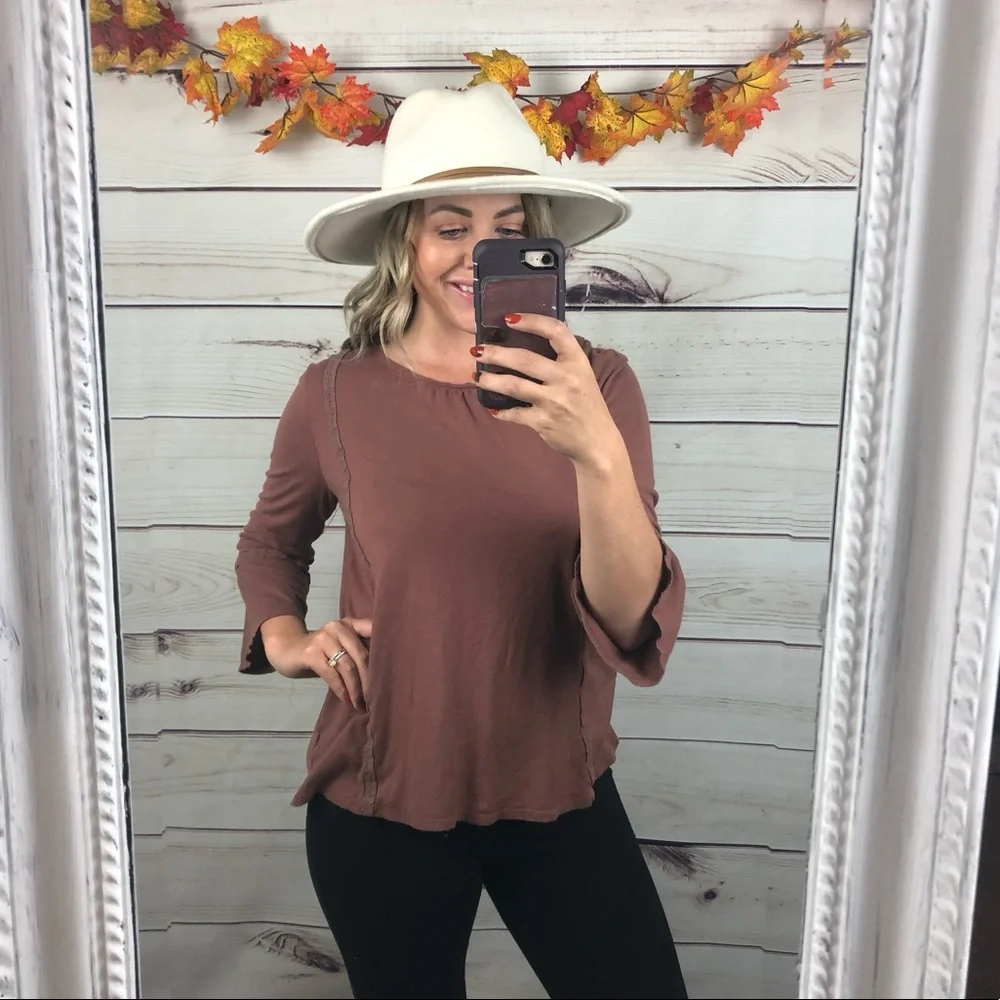 Sonoma Mauve Bohemian Cotton Belle Sleeve Top Medium - Picture 3 of 8